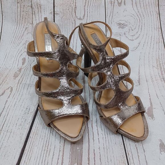 BCBGMAXAZRIA All Leather High Heels Strap Sandals  Metallic - Picture 1 of 8